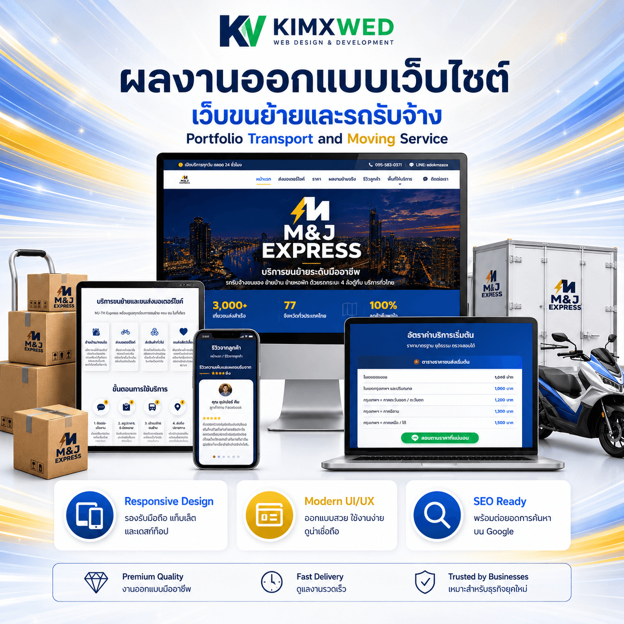ตัวอย่างดีไซน์เว็บไซต์จริง MJ-TH Express ขนส่งสินค้า โดย KIMX Web